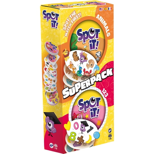 Juego de cartas Zygomatic Spot It! Super Pack para niños con animales a partir de 6 años
