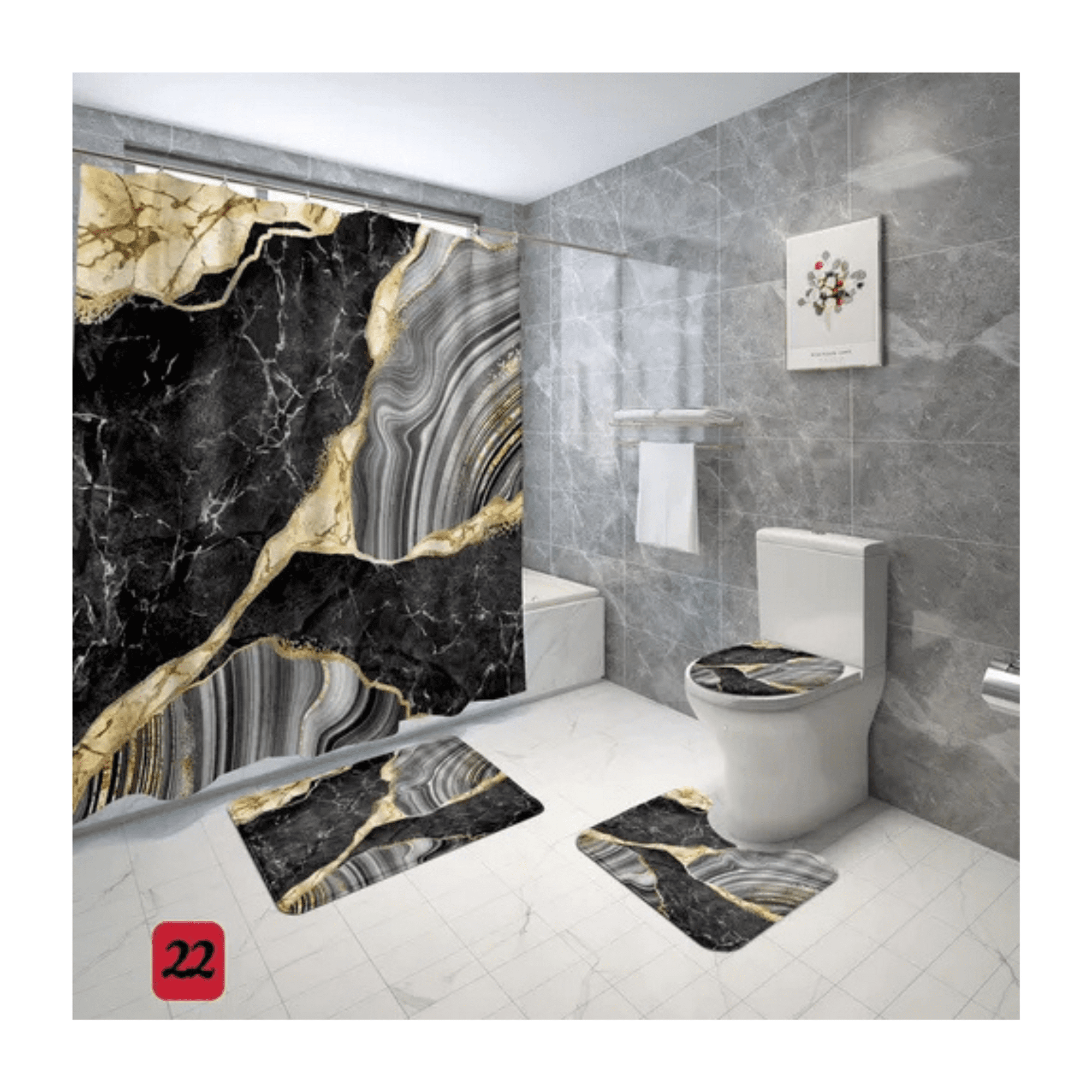 Genérico - Cortina De Ducha Con Set De Alfombra Tapete