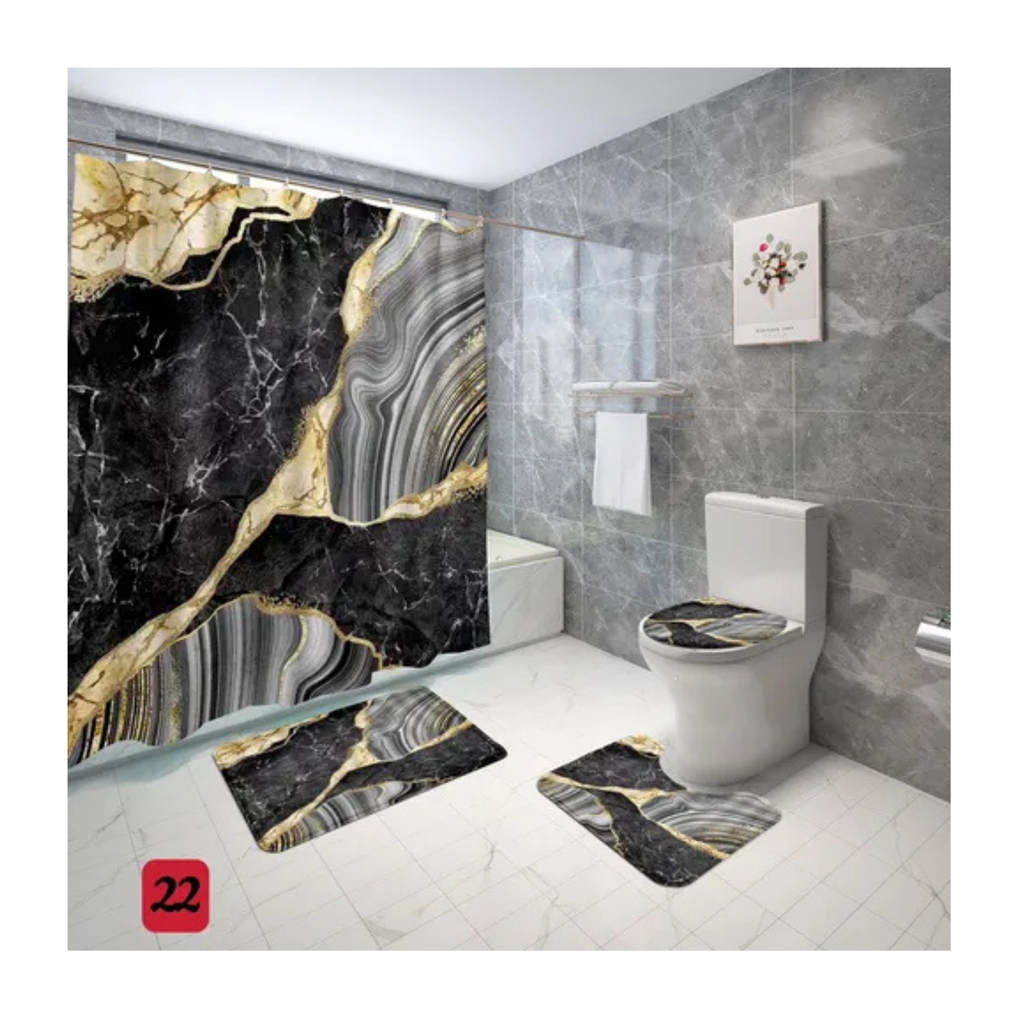 Genérico - Cortina De Ducha Con Set De Alfombra Tapete