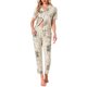 thumbnail image 1 of INSPIRE CHIC Conjunto de Pijama para Mujer con Botones, Estampado Floral de Tencel, Manga Corta, Cuello con Muesca, Pantalones con Bolsillos, Talla L, Beige, 1 of 6