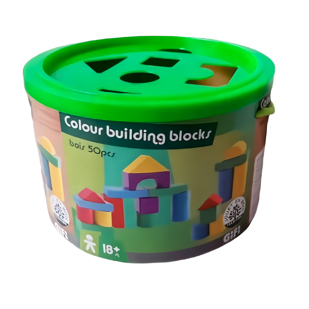 Artidix - Balde Con Figuras Geométricas De Madera 50 Piezas Pb-B2