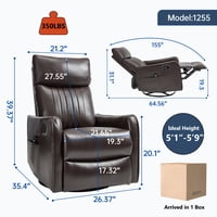 M&Ms - Brown Faux Leather Heat Massage Manual Recliner Chair With Rocker And Swivel For Living Room