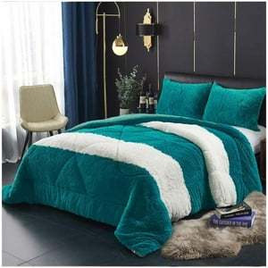 Genérico - Cubrecama Peludo Con Chiporro Turquesa 2 Plazas