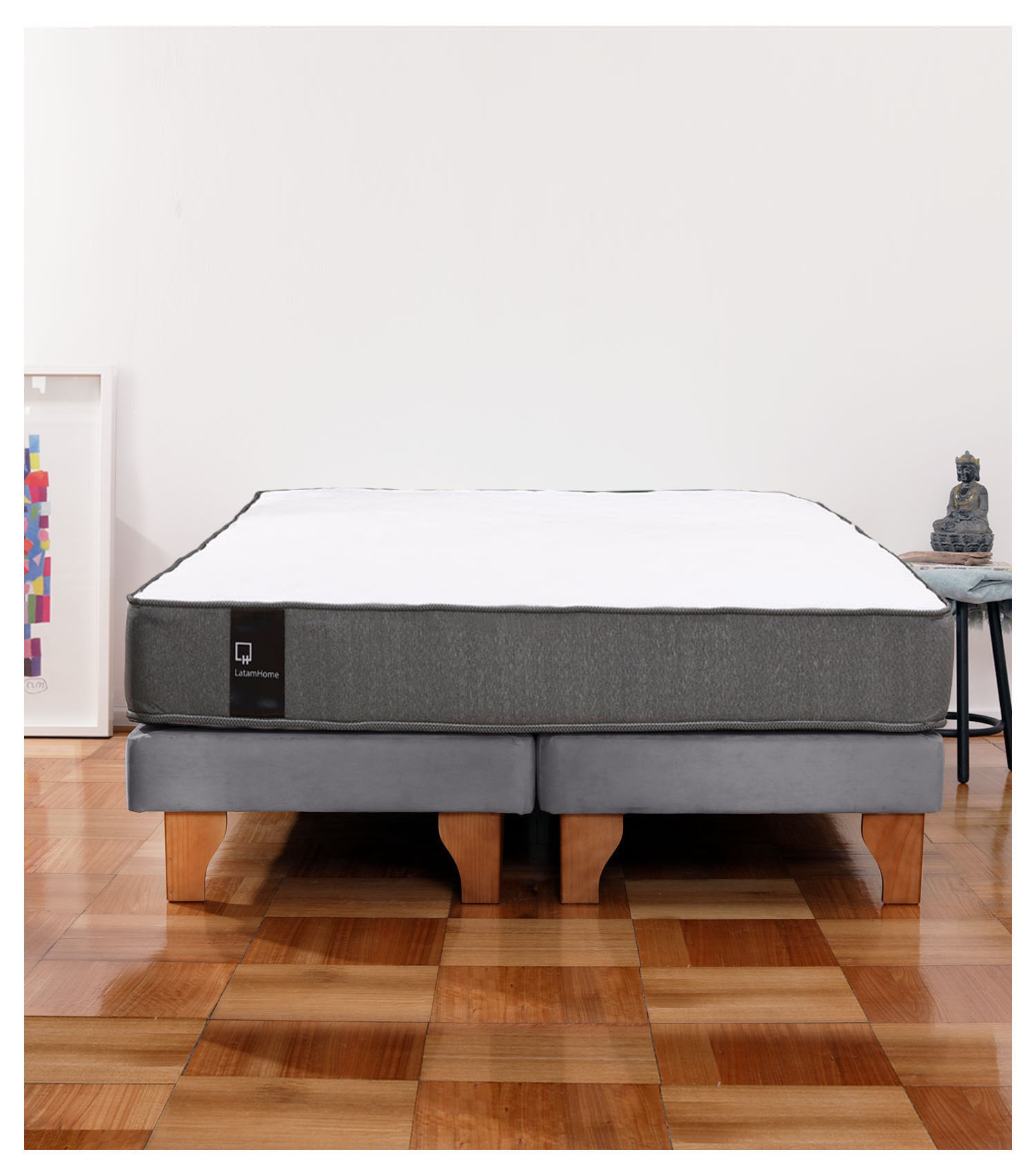 Latam Home - Cama Europea Zen Best 2 Plazas Colchon Resortes Base Dividida Tela Gris