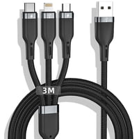 Xinqihang - Cable De Carga Múltiple De 10 Pies De Largo, Cable Multi Usb De 3 A, Nailon Trenzado, Carga Rápida Usb Múltiple, Adaptador Universal 3 En 1 Para Cargador Múltiple, Conectores Lightning/Tipo C/Micro Us