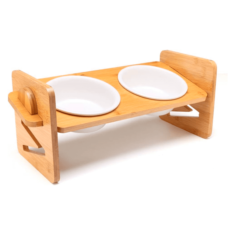 Wakeshome - Comedero Elevado Para Mascotas Cuenco Ajustable De Bambu Natural Para Perros Y Gatos