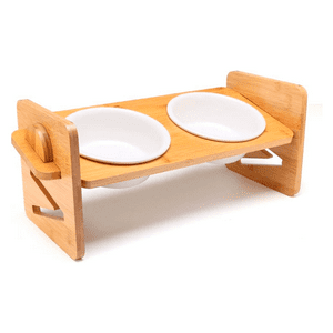 Wakeshome - Comedero Elevado Para Mascotas Cuenco Ajustable De Bambu Natural Para Perros Y Gatos