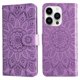 thumbnail image 3 of Funda tipo cartera FOXDOCK para iPhone 15 Pro , diseño girasol en relieve, cuero PU, cierre magnético, soporte y tarjetero, 3 of 5
