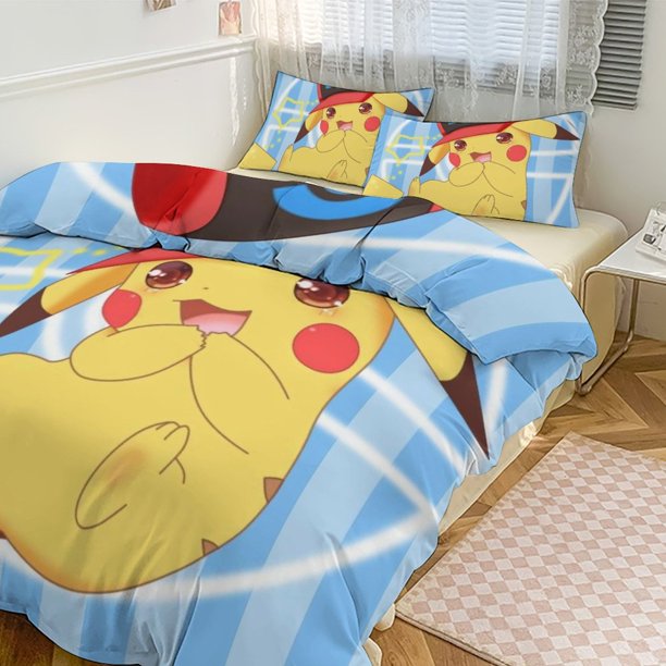 Pik_achu Print Bedding Set Pattern Duvet Cove Set 3 Pieces 1 Quilt Cover And 2 Pillowcases for Women Men Teens