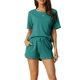 thumbnail image 1 of INSPIRE CHIC Conjunto de Salón de Punto de Waffle para Mujer, Pijama de Manga Corta con Bolsillos, Mezcla de Algodón Suave para Primavera Verano, Talla S, Verde Pavo Real, 1 of 6