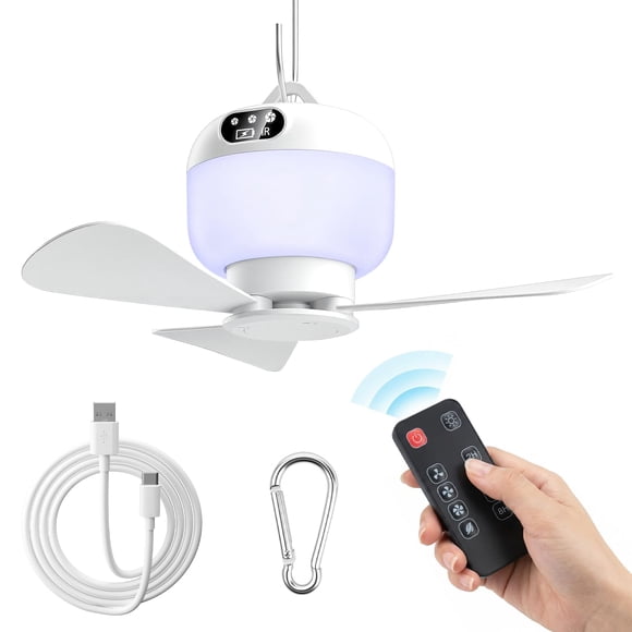 Ventilador de techo portátil para camping Yueidung de 10" con luz y control remoto