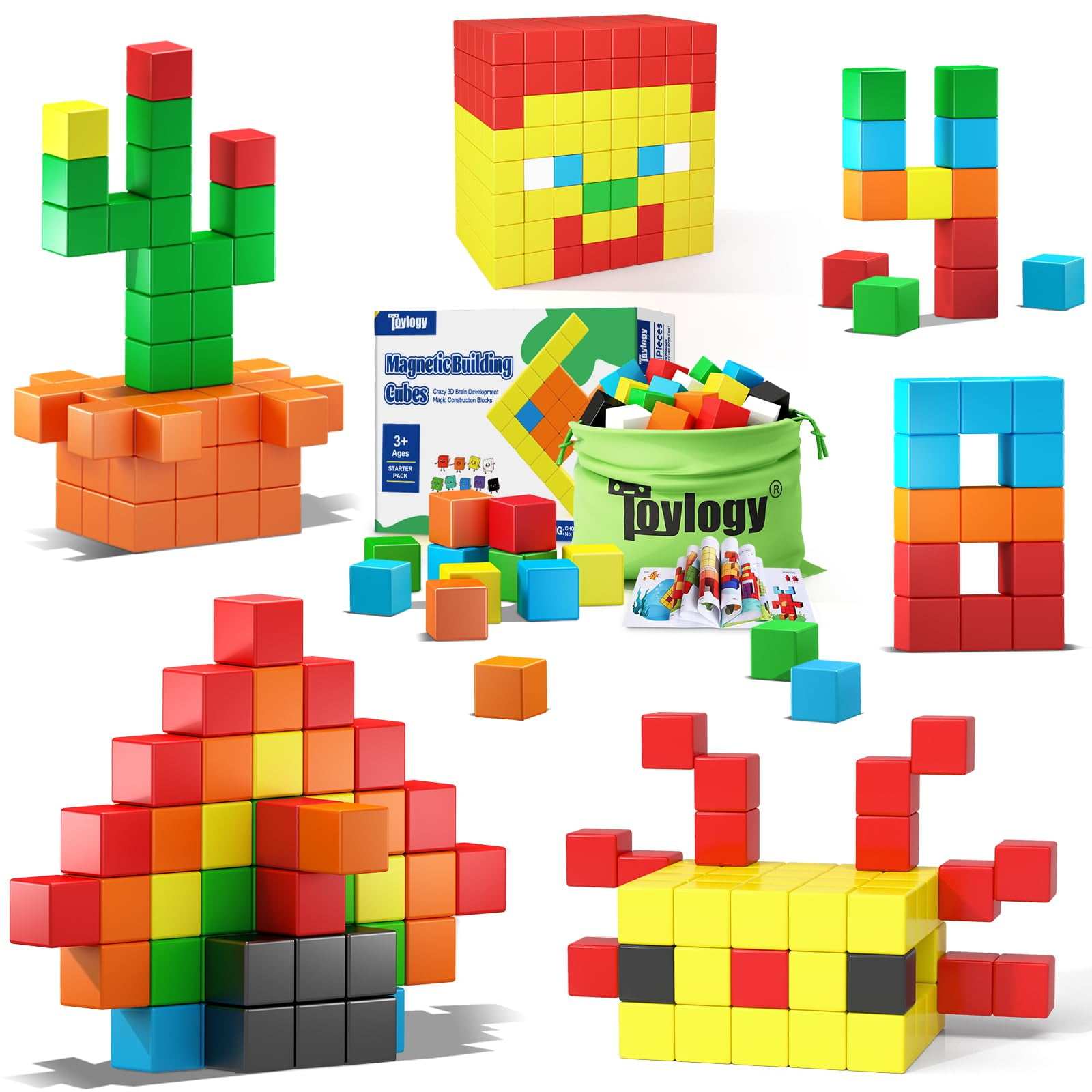 Bloques Magnéticos Toylogy, 48 Unidades, Para Niños Pequeños, Con Bolsa De Almacenamiento