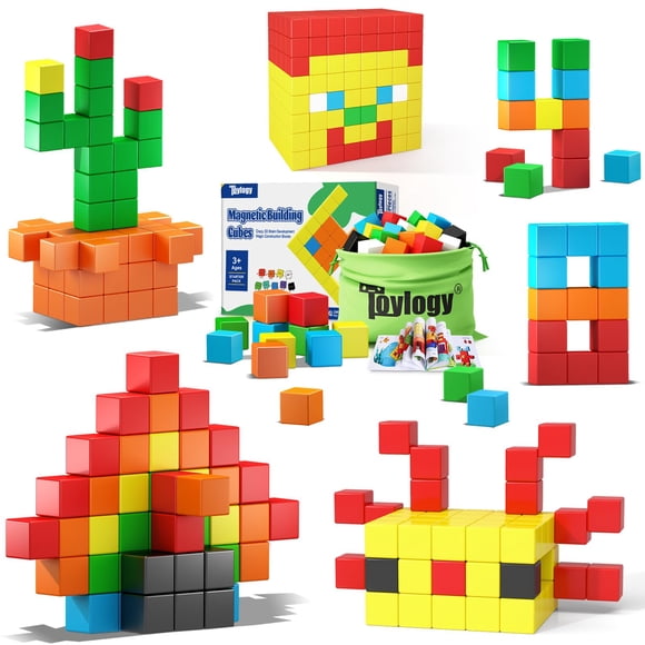 Bloques magnéticos Toylogy, 48 unidades, para niños pequeños, con bolsa de almacenamiento