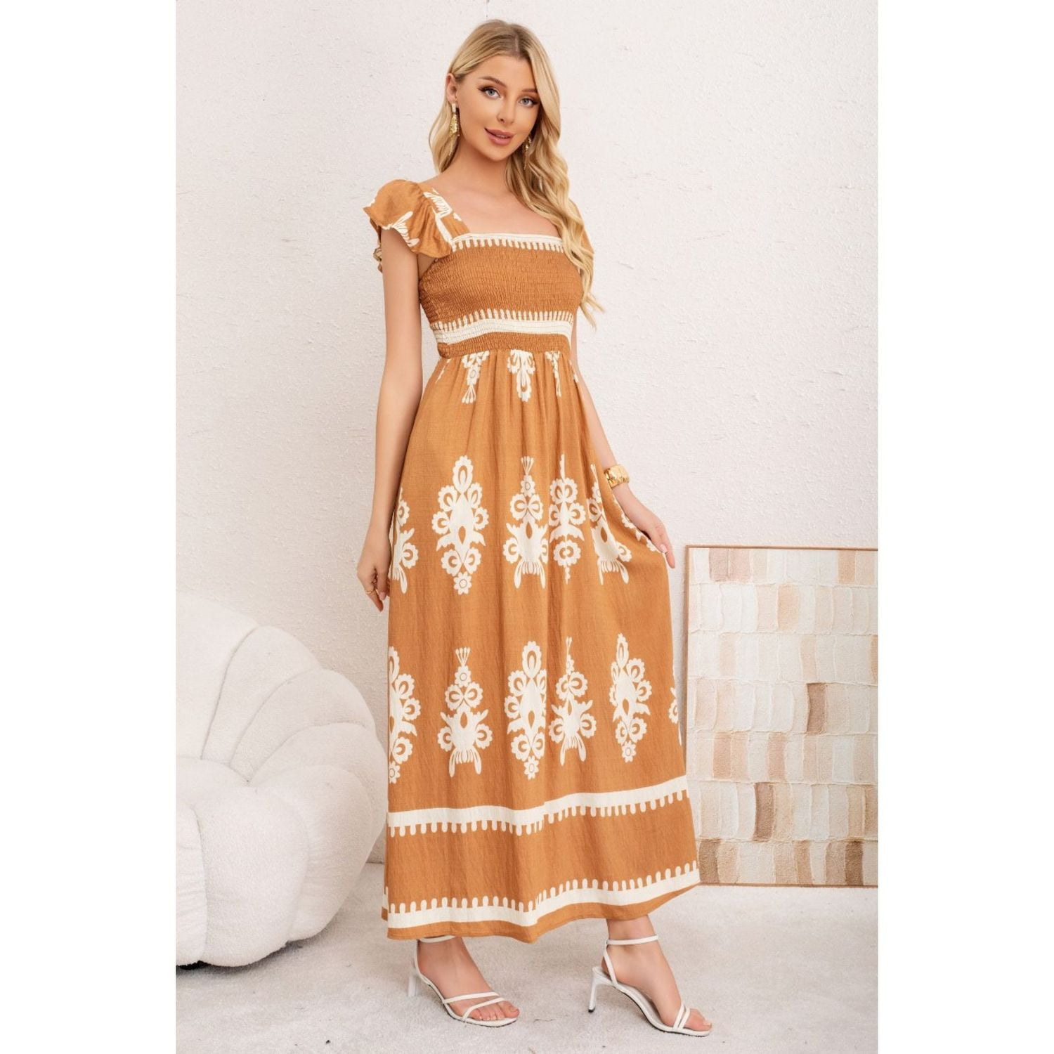 Likeshop - Maxi Vestido Largo Verano Mujer Estampado Casual Sin Mangas 3380