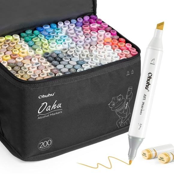 Marcadores de alcohol Ohuhu, tinta recargable de doble punta, 200 colores