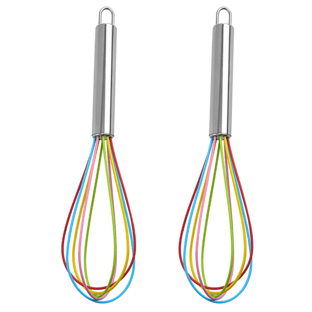 Batidores para cocinar, minibatidores de silicona, paquete de 2, batidor de huevos de globo de colores para mezclar, batir y batir