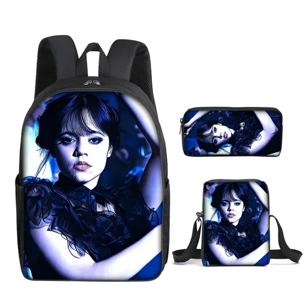 3PC/set Wednesday Addams Backpack Nevermore Academy Primary Middle School Students Boys Girls Schoolbag Cartoon Bag Mochila