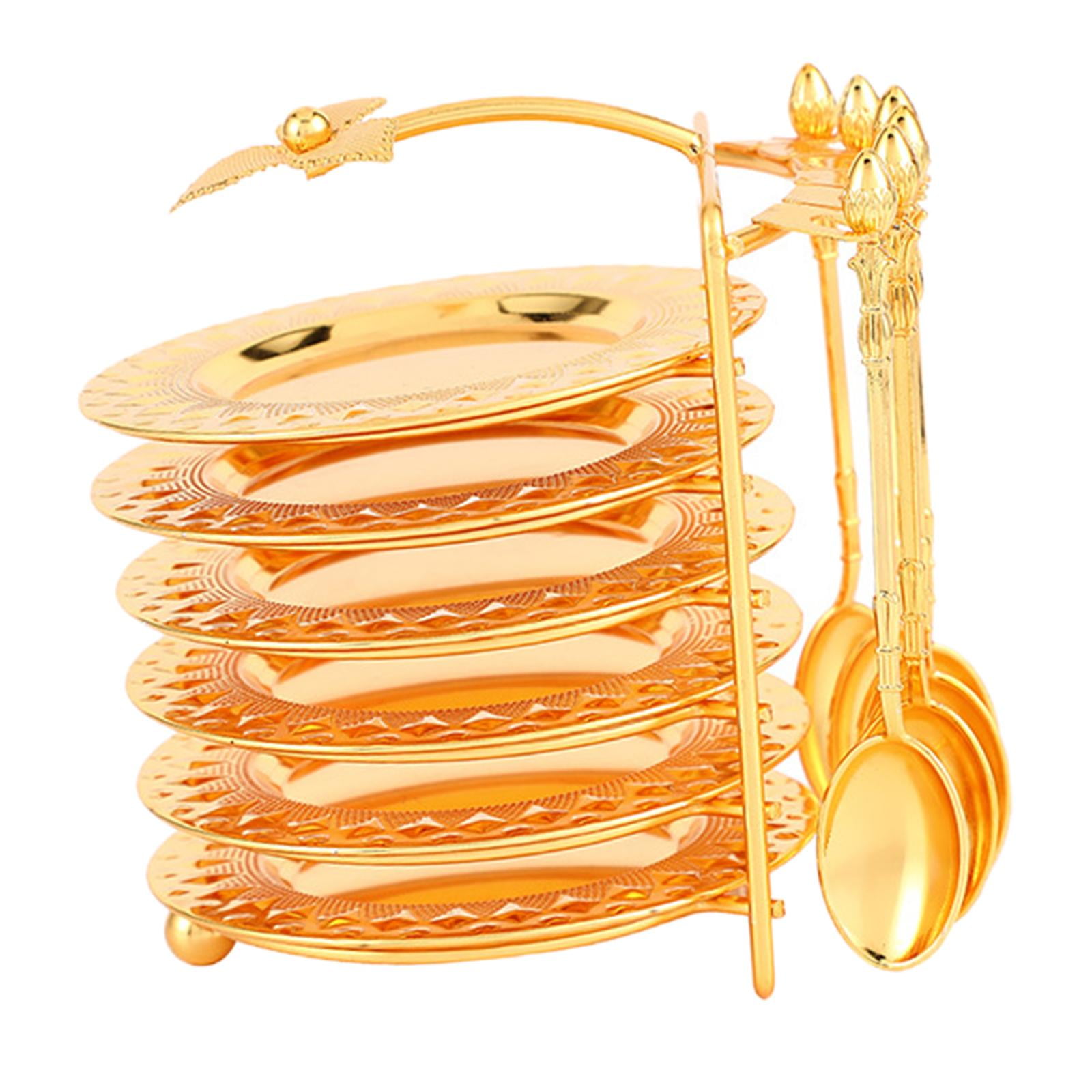 Magideal - De Platos Y Cucharas De Cocina Platos De Postre Para Ensaladas, Reutilizable, De Vajilla Chapada En Oro, Soporte Para Platos De