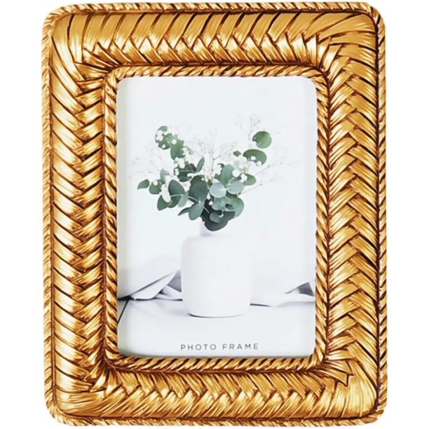 Marco foto vintage resina 6x9 cm oro trenzado mesa o montaje pared
