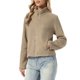 thumbnail image 4 of INSPIRE CHIC Chaqueta de forro polar con cremallera para mujer, cálida, de manga larga, cuello embudo, chaqueta casual con bolsillos XL Caqui, 4 of 6