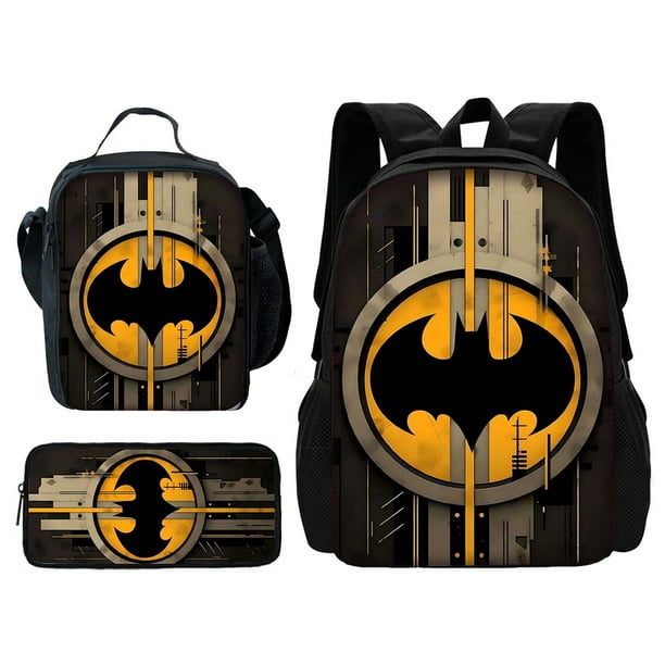 Super B-BatmanS-Logo 3 pcs set Child School Backpack with Lunch Bags ,Pencil Bags ,School Bags for Boys Girls Best Gift