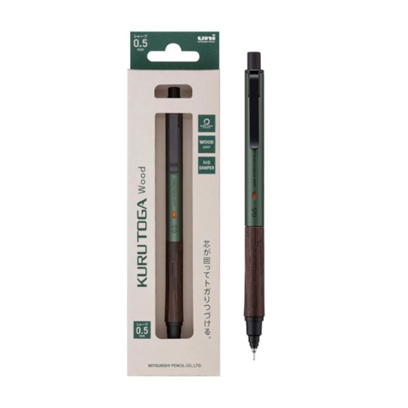Portaminas KURUTOGA 0.5 mm Verde Bosque con Mango de Madera