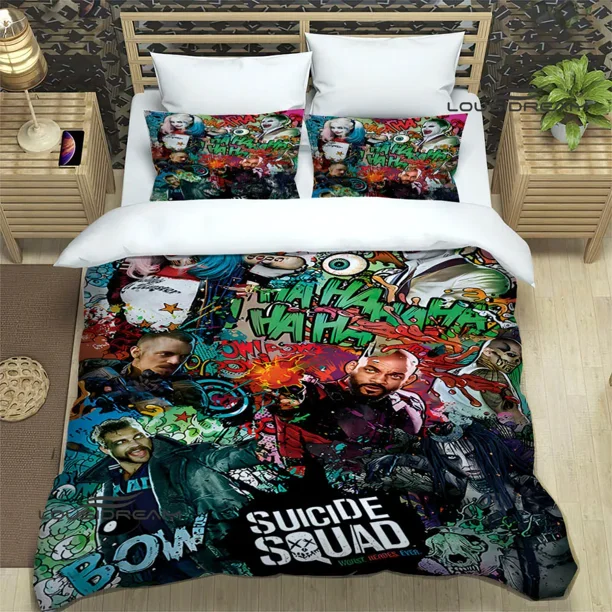v1455 Bed Sheets Retro H-Harley-Q-Quinn printed Bedding Sets exquisite bed supplies set duvet cover bed comforter set bedding birthday gift 3-Piece Bedding Set (1 Duvet Cover + 2 Pillow Shams) Bed She