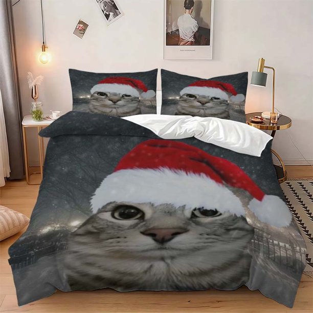 3pcs Red Riding Hood Cat Themed Bedding Three-Piece Set Duvet Cover Pillowcase Set Soft