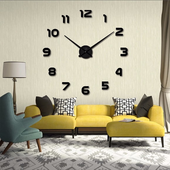 Reloj de Pared 3D DIY THIDARGO 48‑69 cm Negro con Números Árabes