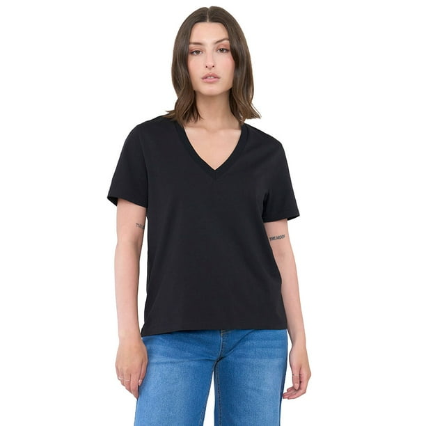 Polera Mujer V-Neck Esencial Negro Corona