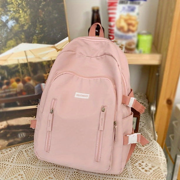 1pc Simple Solid Color Backpack, Preppy Versatile Casual Schoolbag, High School Middle School Students Backpack, College Students Travel Backpack, Students Commuter Bag For Daily Use