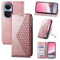 Funda Flip Foxdock Para Oppo Reno 10 5G , Estilo Billetera Con Diseño Rombo, Correa De Mano Y Soporte, Uso Diario
