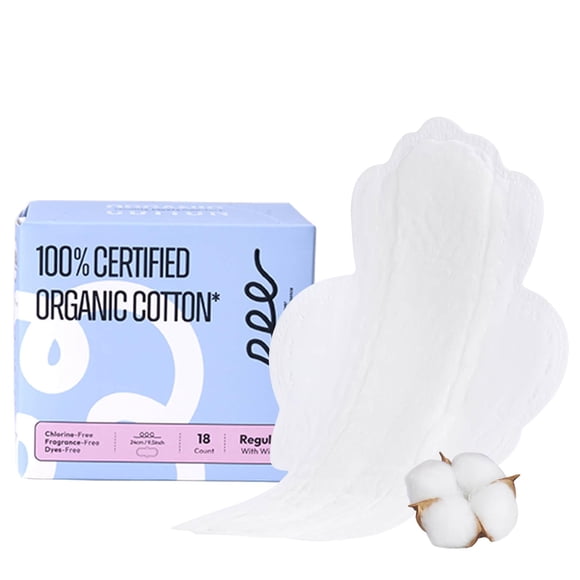 Pads RPE Life, 100% algodón orgánico, absorción regular, 18 unidades