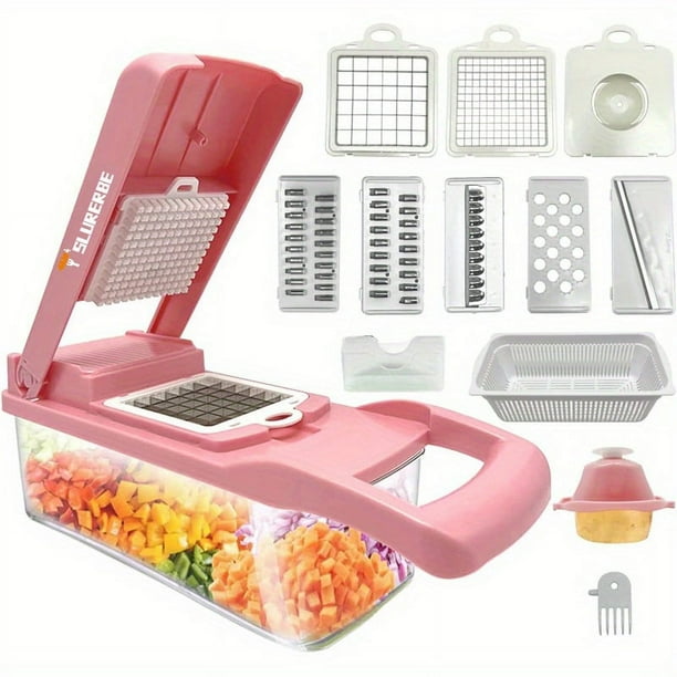 14pcs/Set, Vegetable Chopper, Multifunctional Fruit Slicer, Manual Food Grater, Vegetable Slicer, Cutter With Container, Onion Mincer Chopper, Household Potato Shredder, Kitchen Stuff, Kitchen Gadgets
