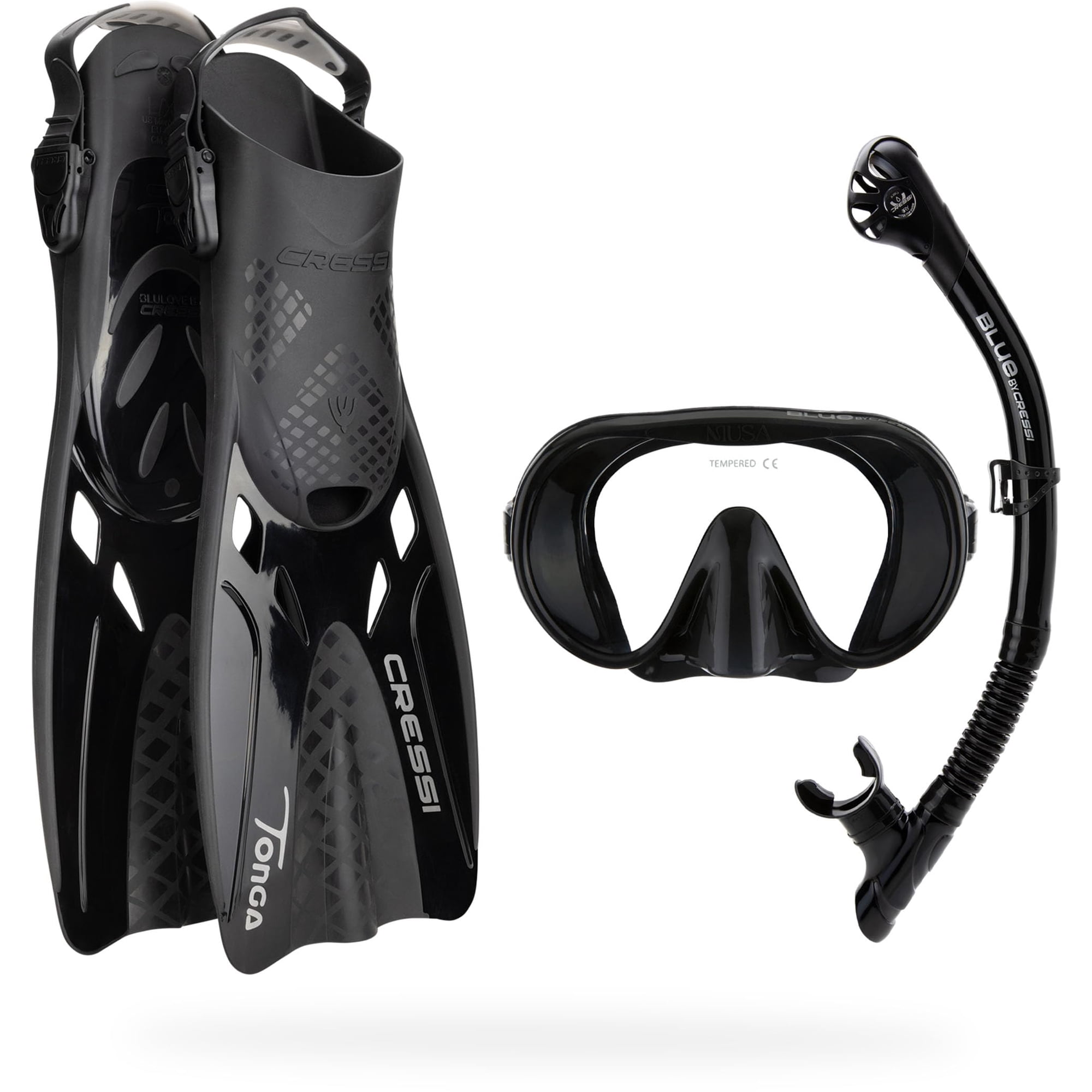 Set De Esnórquel Cressi Explorer Black S/m Con Máscara De Musa Y Aletas De Tonga