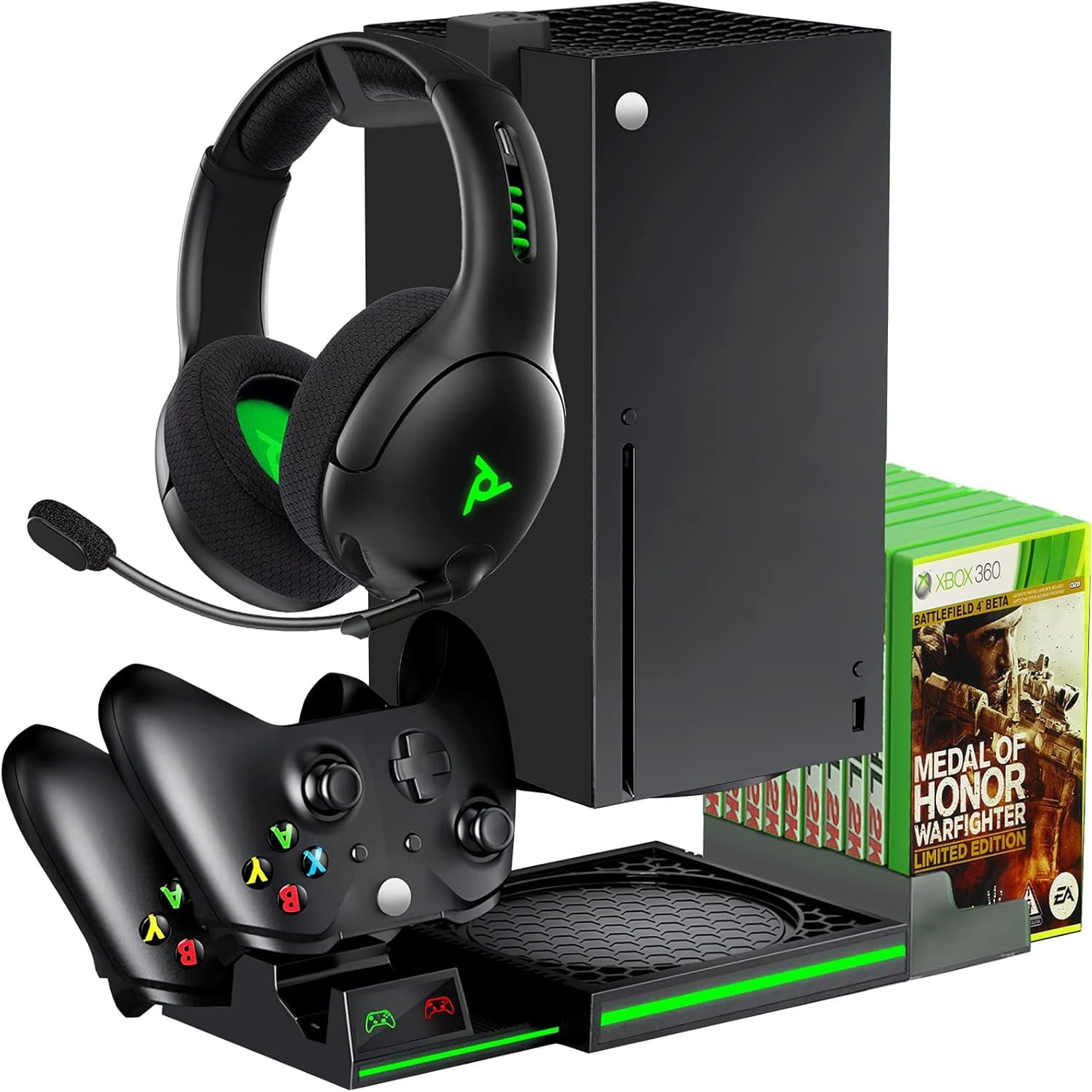 Genérico - Soporte De Refrigeración Para Xbox Series X - Estación De Carga De Doble Mando Con 2 Baterías Recargables, 10 Ranuras Para Juegos Y Soporte Para Auriculares-negro