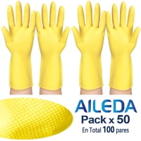 Aileda Guantes Latex De Limpieza Amarillo Talla L - 2 Pares Guantes Látex Amarillo Limpieza Multiuso 30X14Cm (En Total 100 Pares)