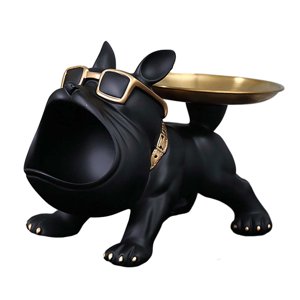 Magideal - Bandeja De Almacenamiento Para Perros, Estatua, Cuenco De Estatuilla De Perro, Escultura De Animal De Resina Nórdica, Bandeja De Joyería De Dulces Par Negro