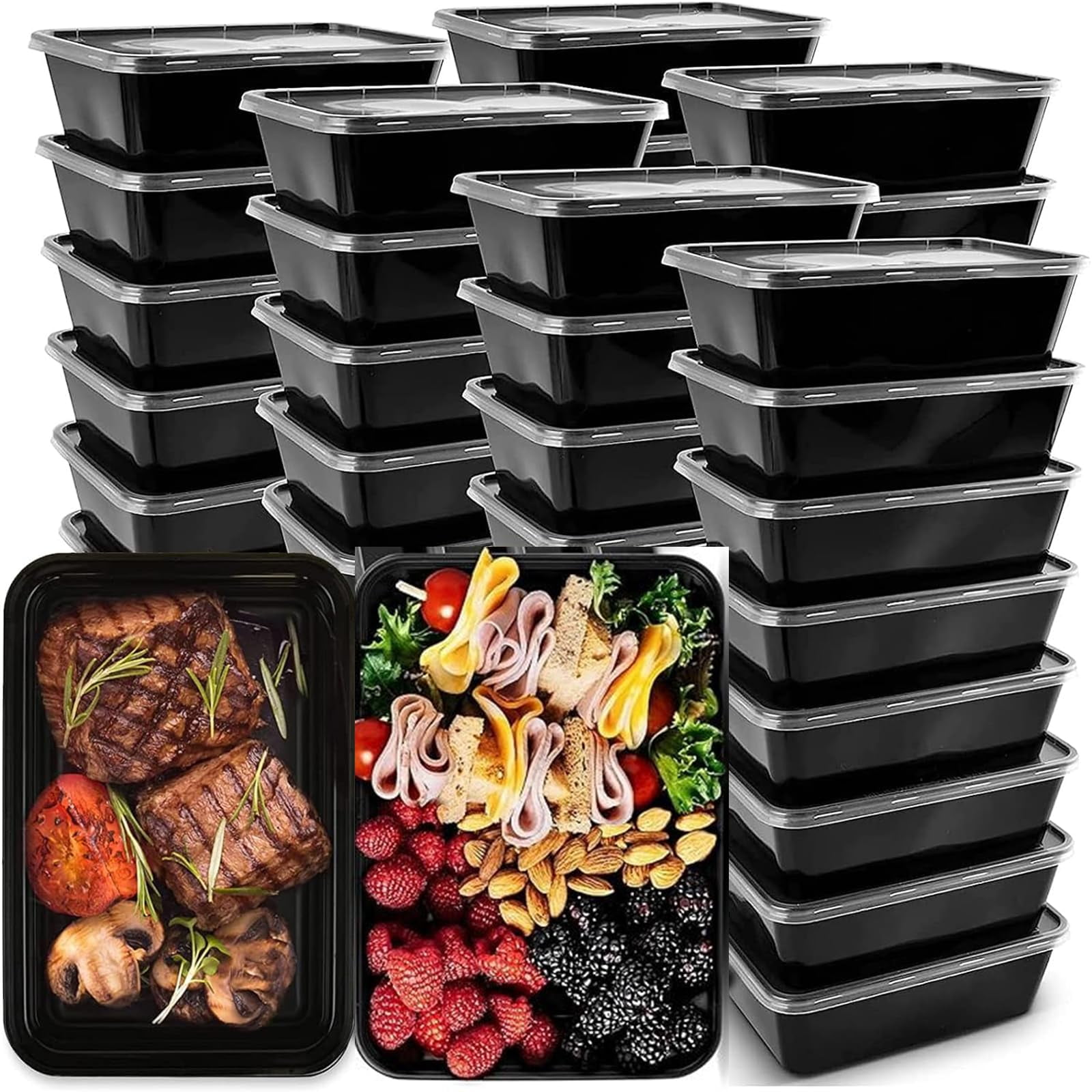 Recipientes Para Preparación De Comidas Iumé, 750 Ml, Paquete De 50 Con Tapas Reutilizables