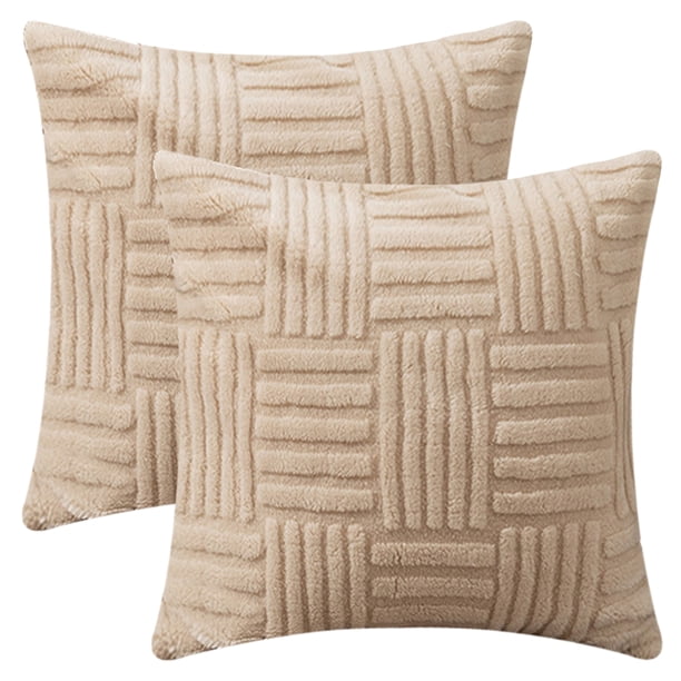 REGALWOVEN Fundas de Cojín Juego de 2 Fundas de Almohada Decorativas Suaves a Rayas para Sofá Decoración de Hogar Estilo Rústico para Cama Sofá Sala de Estar Caqui 18" x 18"