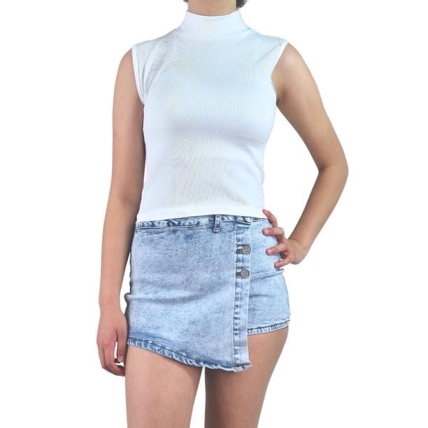Top Acanalado Mujer Polera Sin Manga Cuello Alto Fashion 1001