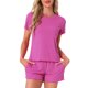 thumbnail image 1 of INSPIRE CHIC Conjuntos de Pijama para Mujer, Camiseta de Manga Corta con Cuello Redondo y Shorts con Volantes, Conjunto de 2 Piezas para Estar en Casa con Bolsillo L Rosa, 1 of 6