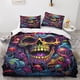 thumbnail image 2 of Funda nórdica con estampado 3D de calavera y flores, juego de ropa de cama con fundas de almohada y cierre de cremallera, hipoalergénico, de microfibra suave, con estampado de esqueleto malv, 2 of 3