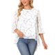thumbnail image 1 of INSPIRE CHIC Blusa asimétrica de gasa con cuello redondo y estampado floral para mujer, mangas 3/4 acampanadas, casual de verano, talla S, color blanco, 1 of 6