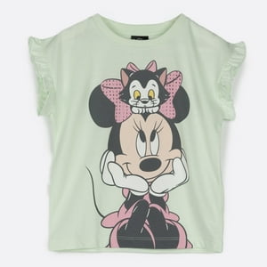 Polera Manga Corta Niña Gato Minnie Turquesa Disney
