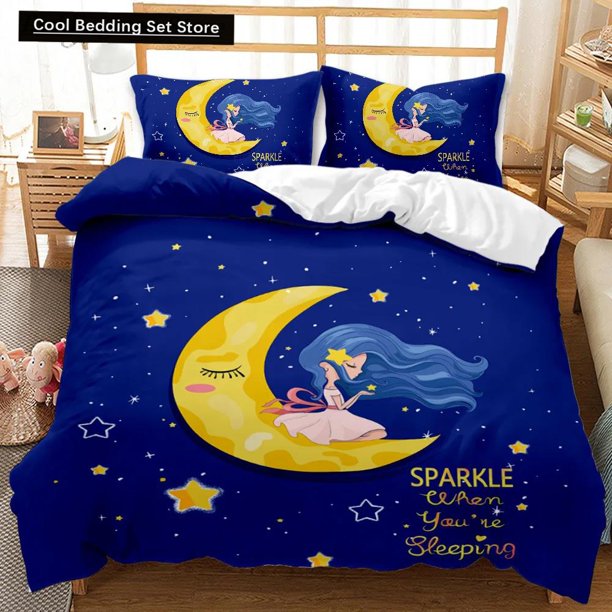 Moon Duvet Cover Cartoon Moon Stars for Toddler Boys Girls Bedding Set Bedclothes Double Size Polyester Qulit Cover Bed Sheets
