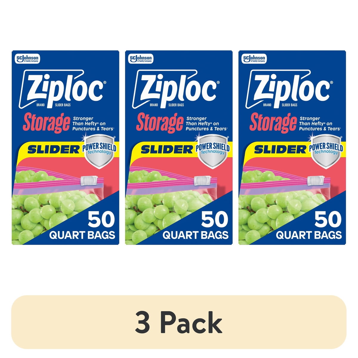 Bolsas Ziploc Slider Quart 3 Pack 50 Unidades Power Shield