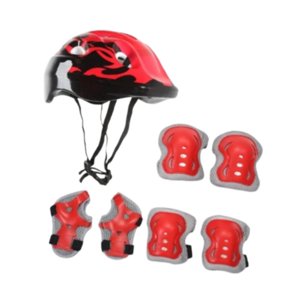 Ioensy - Casco De Bicicleta Para Niños, Rodilleras, Coderas, Muñequeras, Equipo Para Deportes Al Aire Libre, Patinaje, Rojo