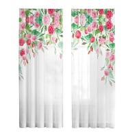 Magideal - 2 Uds Cortinas Transparentes Estampadas Tul Barra Bolsillo Ventana Cortina Floral Paneles De Cortina Para Cocina Habitación Niños Habitación Comedor 132Cmx213Cm