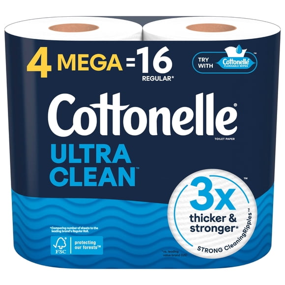 Papel higiénico Cottonelle Ultra Clean, 1 capa, 4 mega rollos